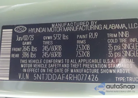 2024 Hyundai Santa Cruz Xrt from USA, damaged, VIN 5NTJDDAF4RH077426